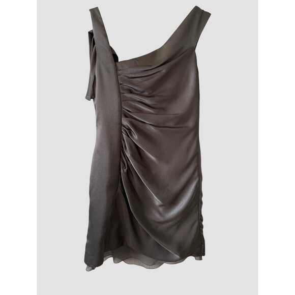 WHITE By VERA WANG Sheath Dress Gray Cocktail Bridesmaid Ruched Bow Zip Size 12 - Picture 4 of 8